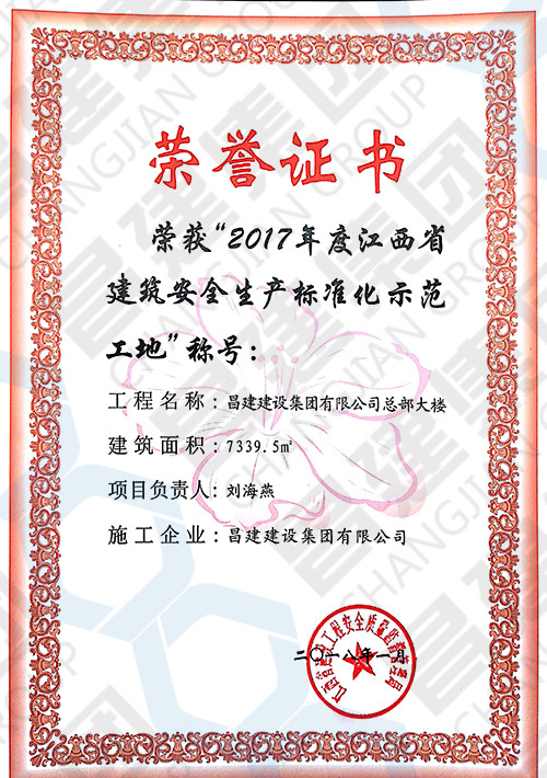 2017年度江西省建筑安全生產(chǎn)標(biāo)準(zhǔn)化示范工地